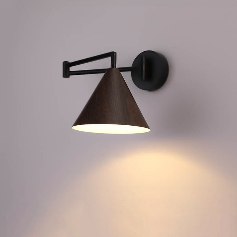 Cone Swing Arm Wood Wall Lamp