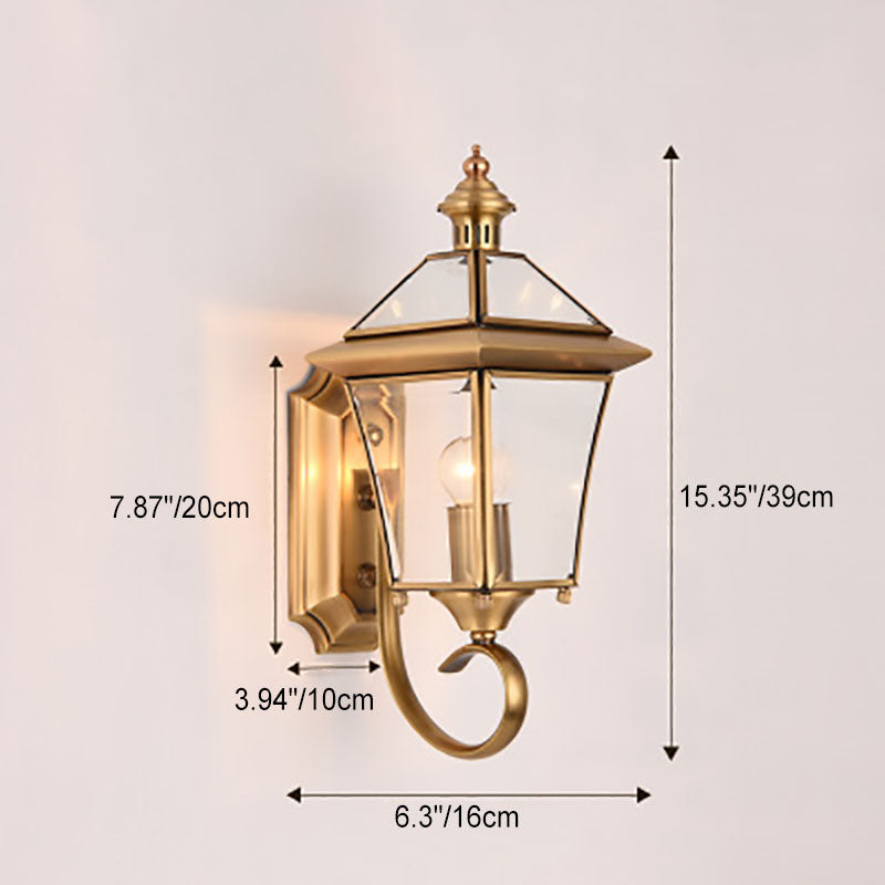 Quadrilateral Brass Glass Outdoor Light