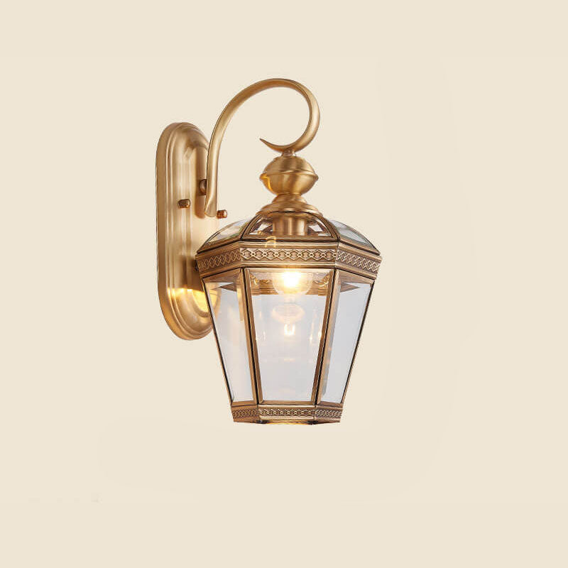 Hexagonal Lantern Copper Glass Outdoor Light