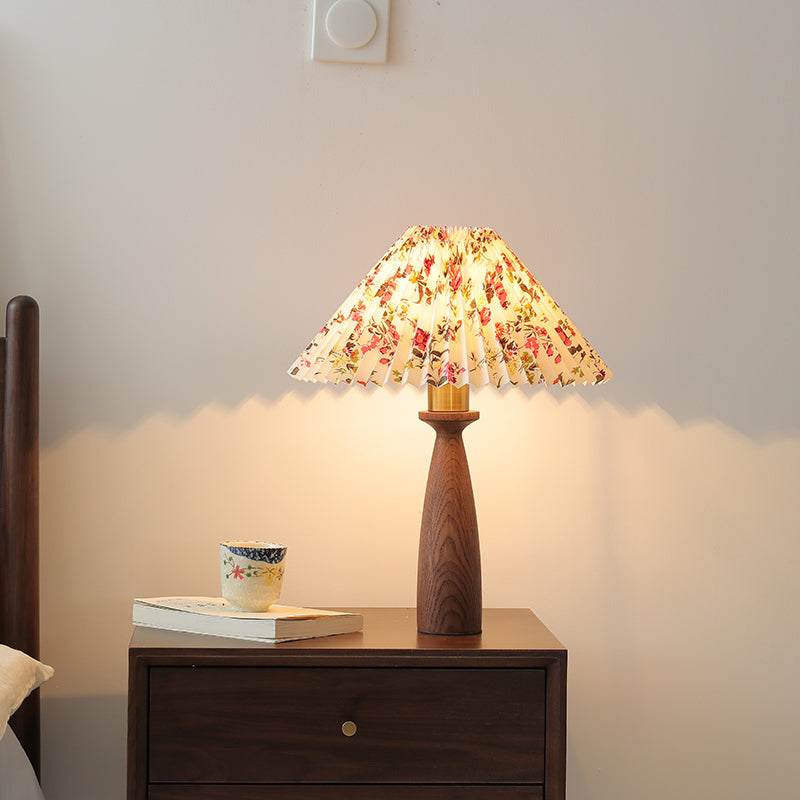 Conical Floral Wood Fabric Table Lamp