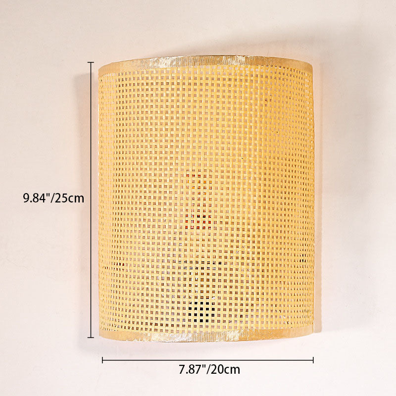 Rattan Semi-Cylinder Living Room Wall Lamp