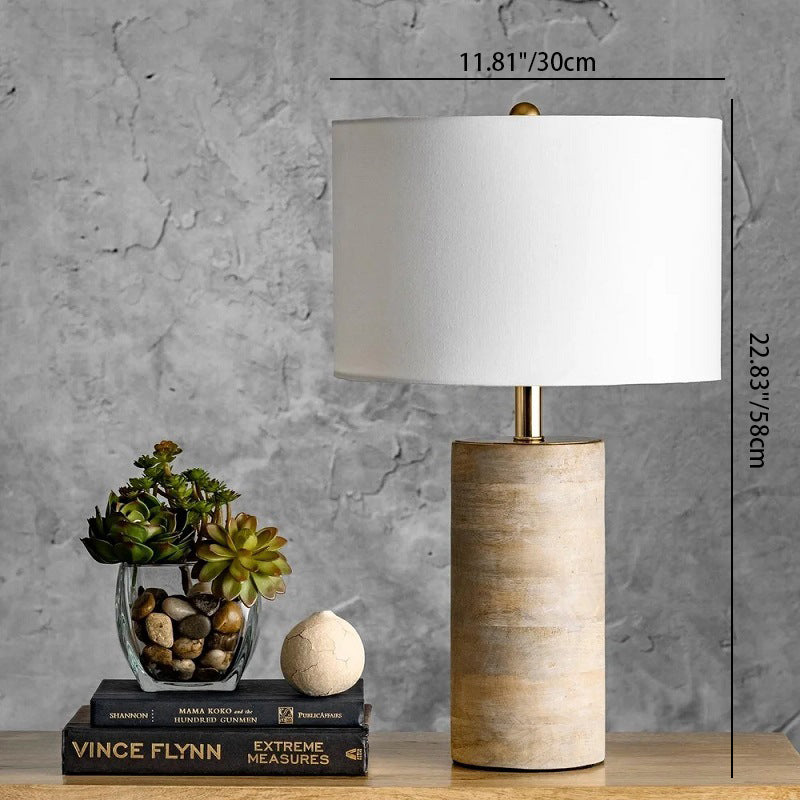 Fabric Cylinder Solid Wood Table Lamp