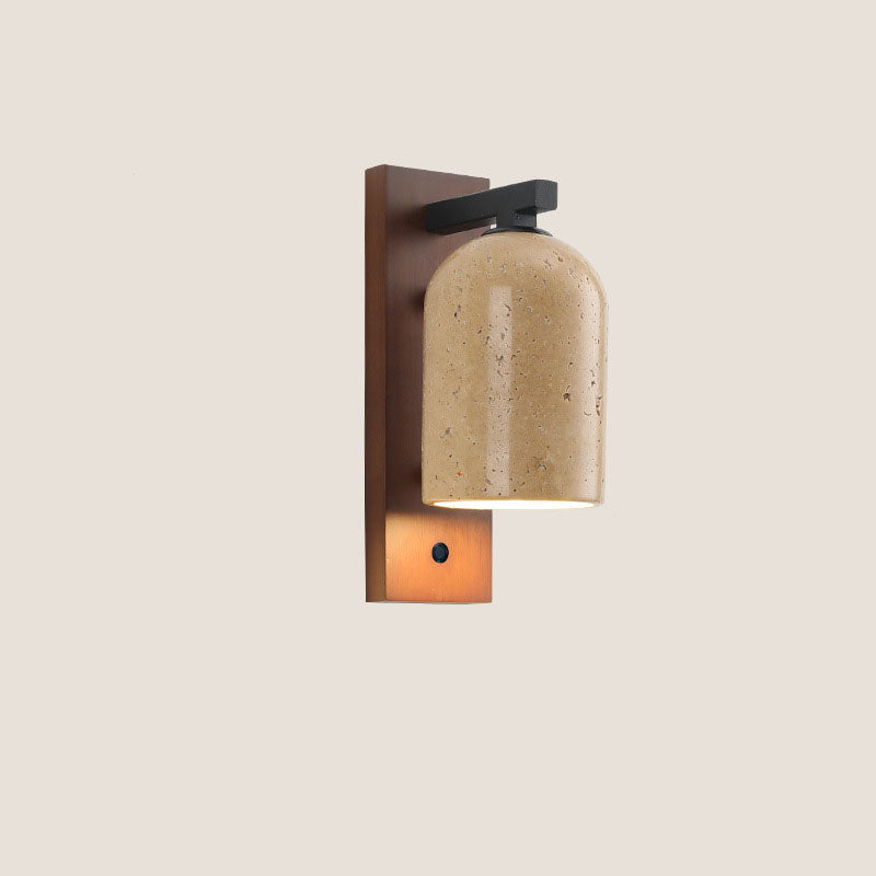 Stone Cylinder Wooden Wall Lamp