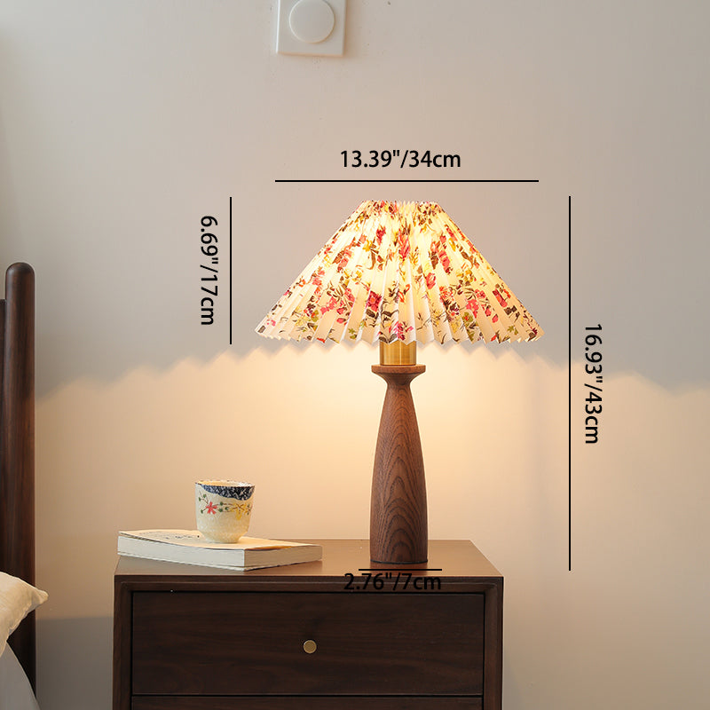 Conical Floral Wood Fabric Table Lamp