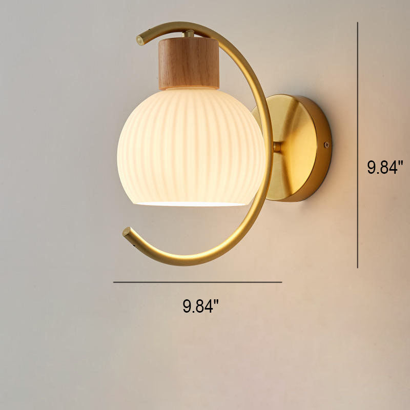 Round Solid Wood Striped Wall Lamp