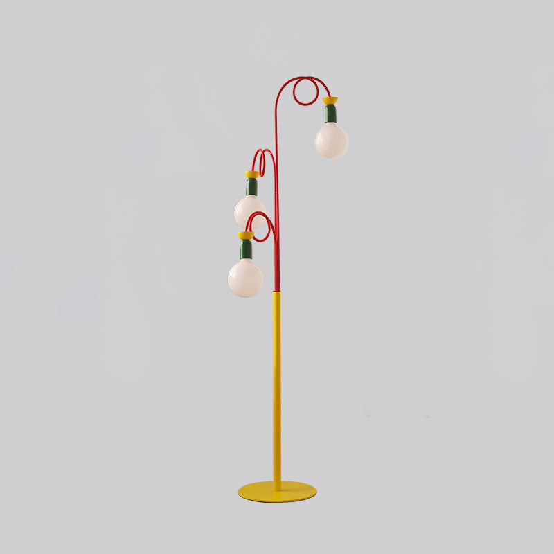 Curved Pole Round Ball 3-Light Floor Lamp