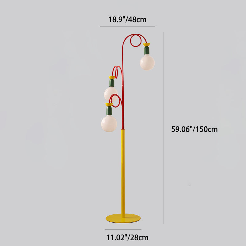 Curved Pole Round Ball 3-Light Floor Lamp