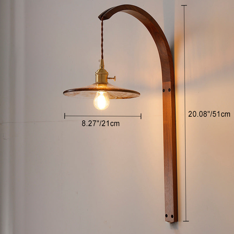 Round Ceramic Glass Wood Wall Lamp