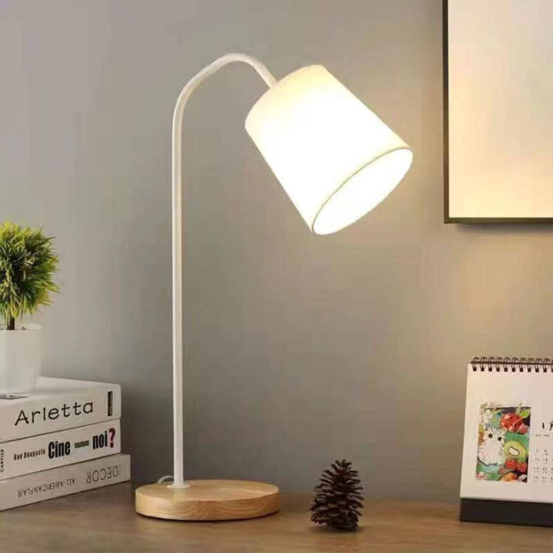 Cylinder Fabric Wooden Study Table Lamp