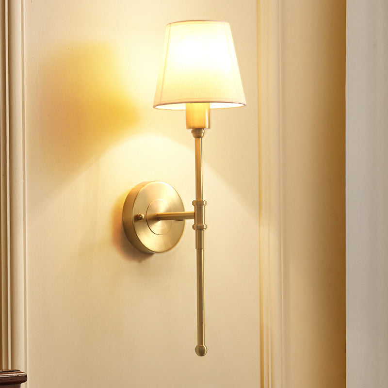 Fabric Copper Bedroom Wall Lamp