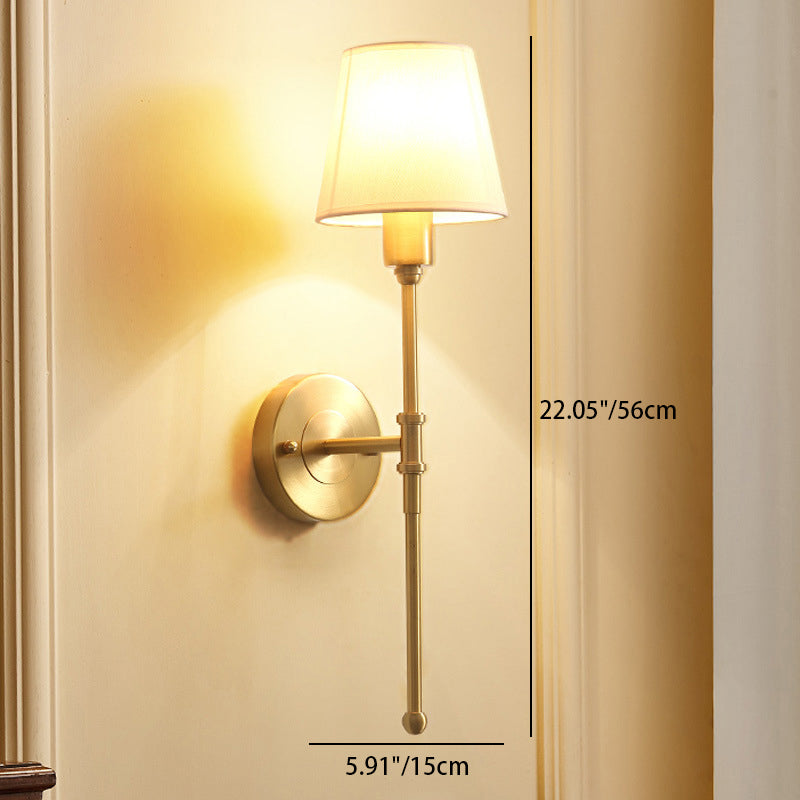 Fabric Copper Bedroom Wall Lamp
