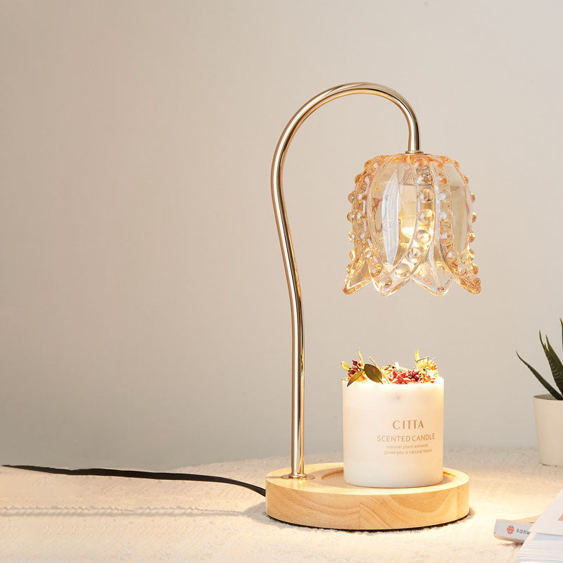 Flower Wood Iron Glass Table Lamp
