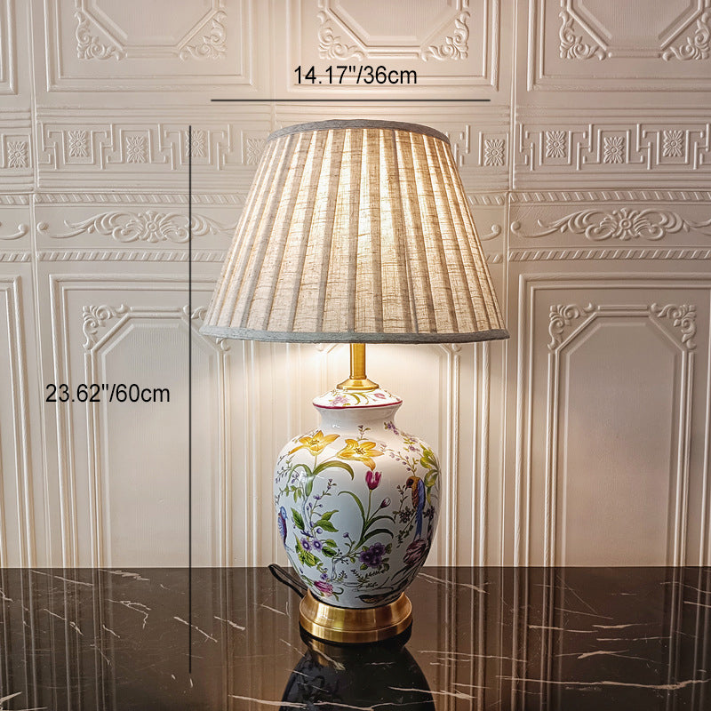 Cylinder Bird Flower Ceramic Table Lamp