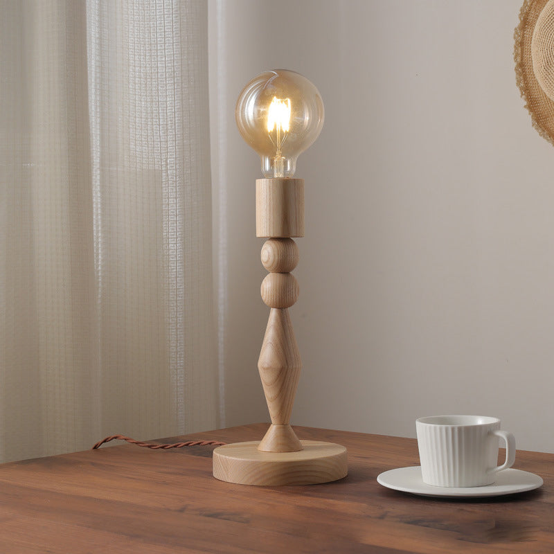 Cylinder Orb Wood Bedroom Table Lamp
