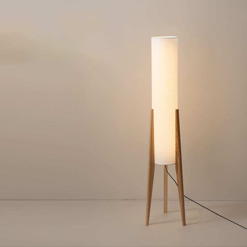 Traditional Chinese Fabric Cylinder Floor Lamp