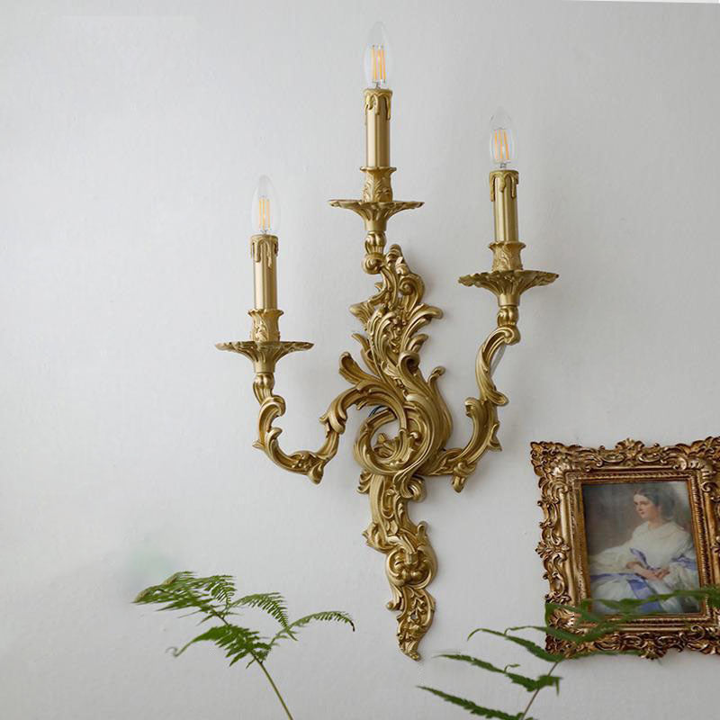 Brass Candelabra Carved 2/3 2-Light Wall Lamp