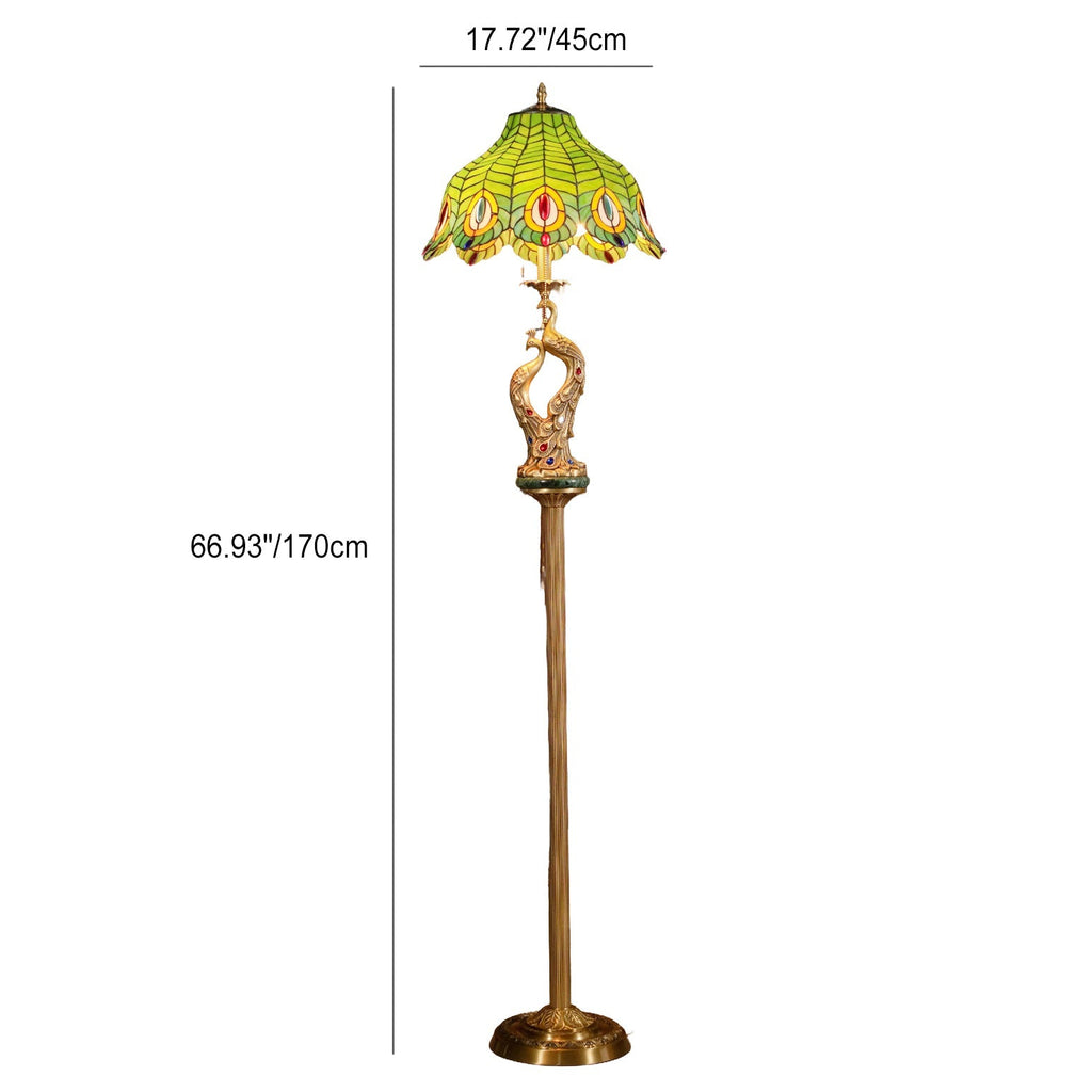 Peacock Glass Copper Bedroom 2-Light Floor Lamp