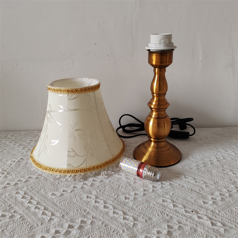 Fabric Metal Flower Cylinder Table Lamp