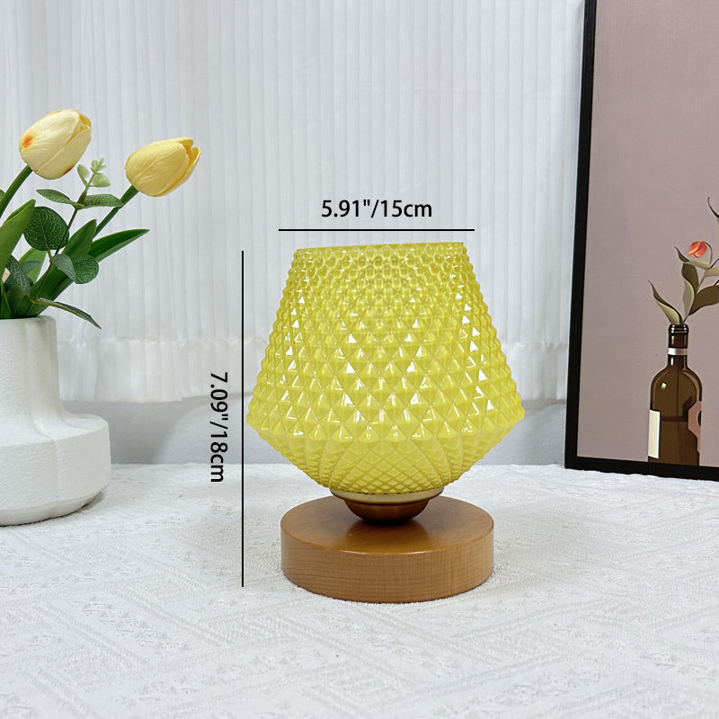 Wood Glass Tapered Ribbed Table Lamp