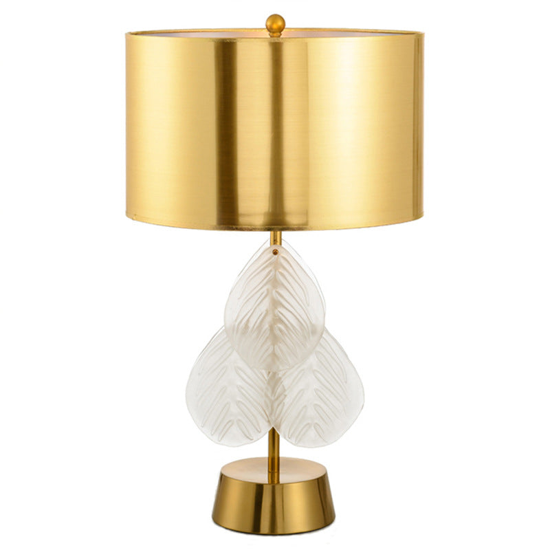 Metal Glass Fabric Cylinder Table Lamp
