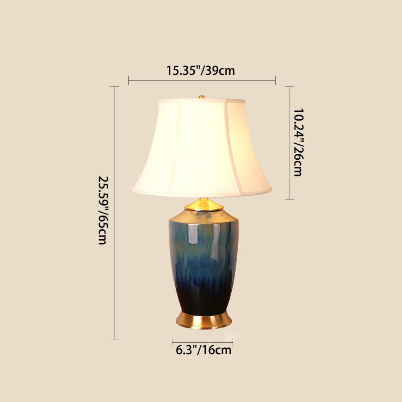 Column Trapezoid Fabric Ceramics Table Lamp