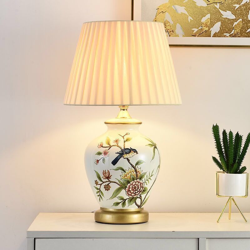 Ceramic Fabric Electroplated Antique Table Lamp