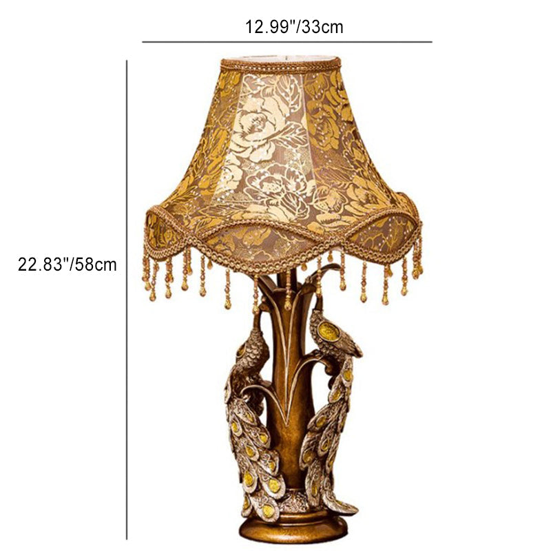 Peacock Flower Pattern Resin Table Lamp