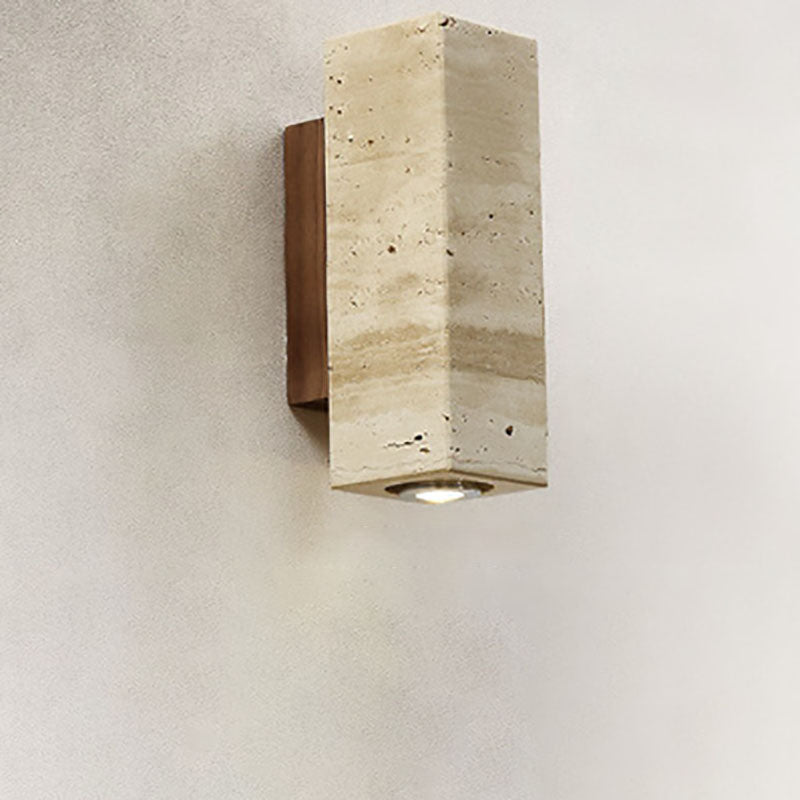 Round Square Yellow Travertine Wall Lamp