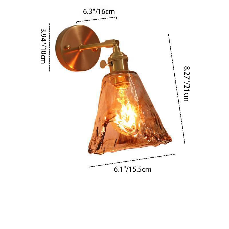 Eclectic Amber Glass Brass Wall Lamp
