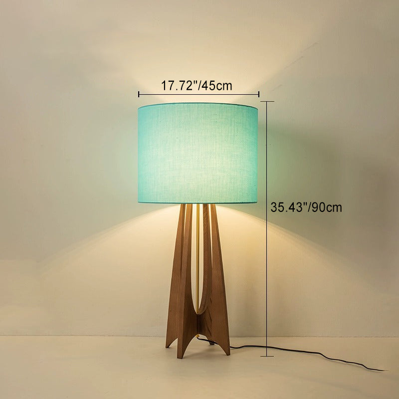 Wood Fabric Cylinder Living Floor Lamp
