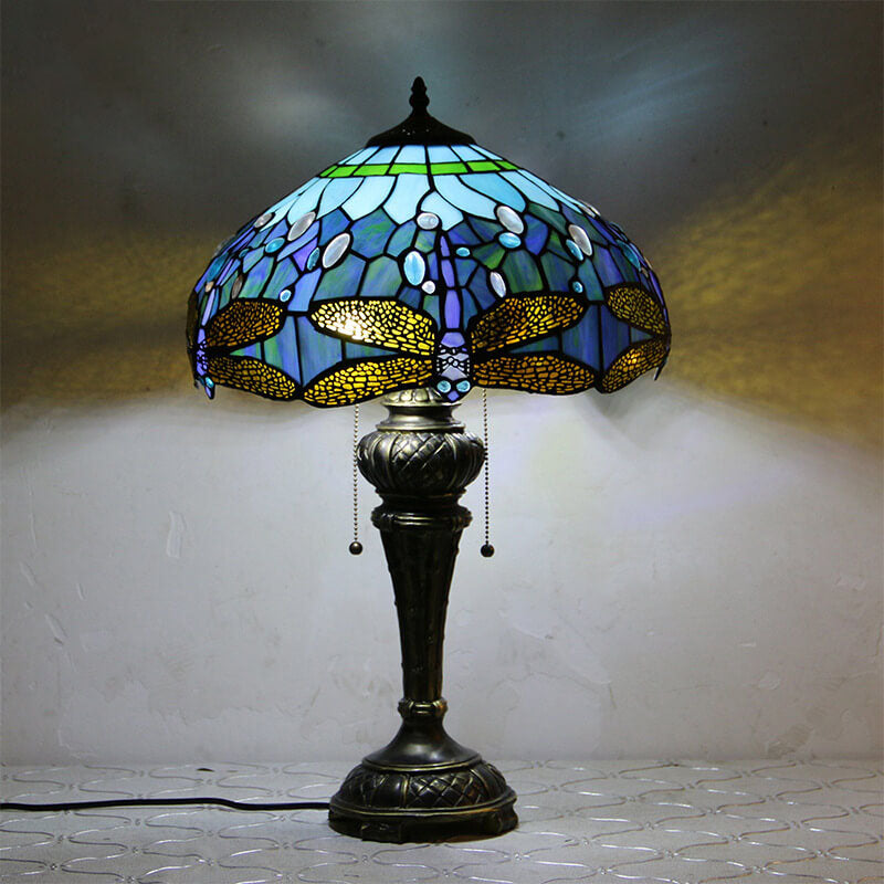 Dragonfly Peacock Glass Resin Table Lamp