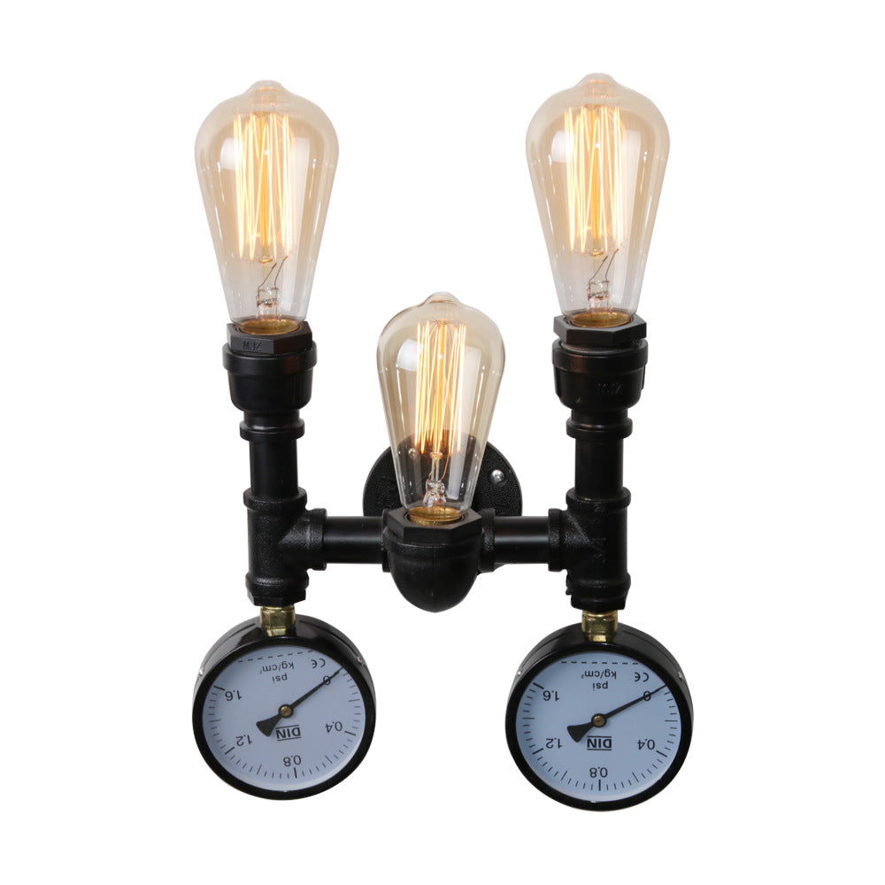 Iron Pipe Water Meter 3-Light Wall Lamp