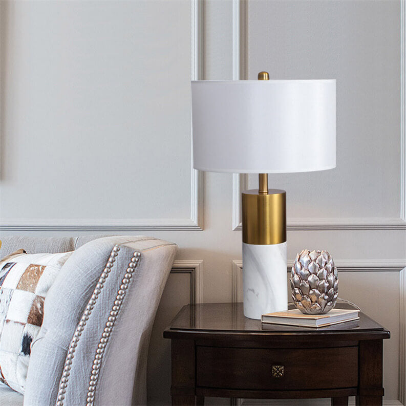 Fabric Marble Column Table Lamp