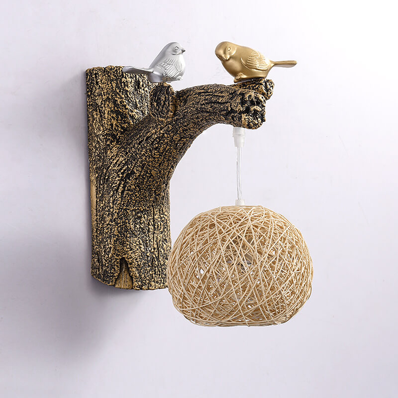 Rattan Woven Bird Wall Lamp
