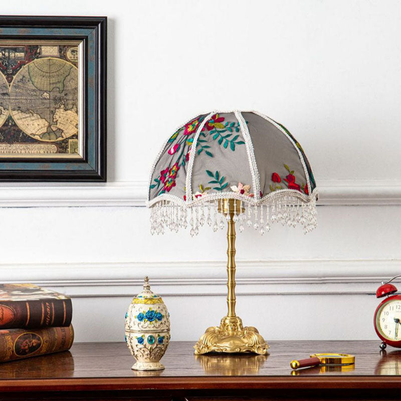 Fabric Copper Dome Flower Table Lamp