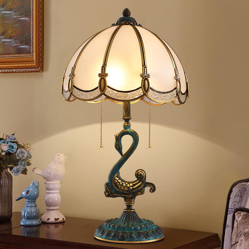 Stained Glass Swan Copper 2-Light Table Lamp