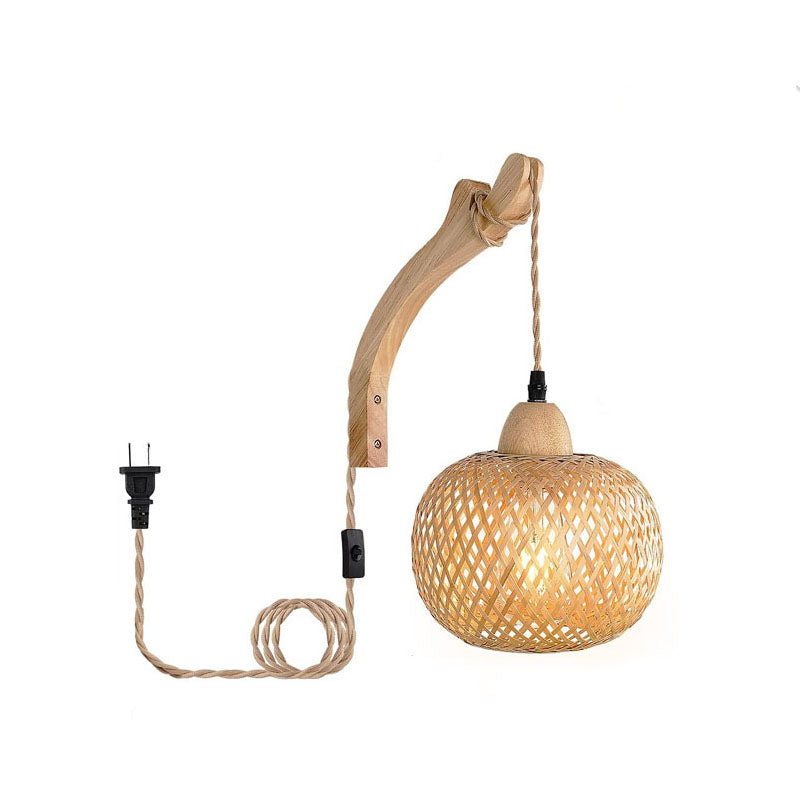Round Head Rattan Weaving Wall Lamp