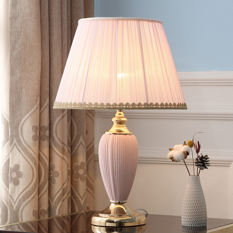 Pleated Fabric Ceramic Column Table Lamp