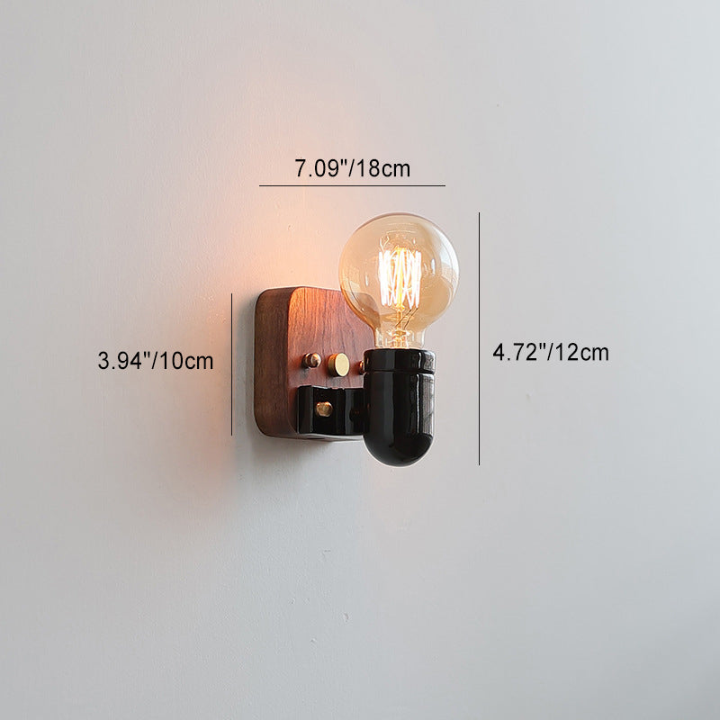 Ceramic Round Glass Wood Wall Lamp