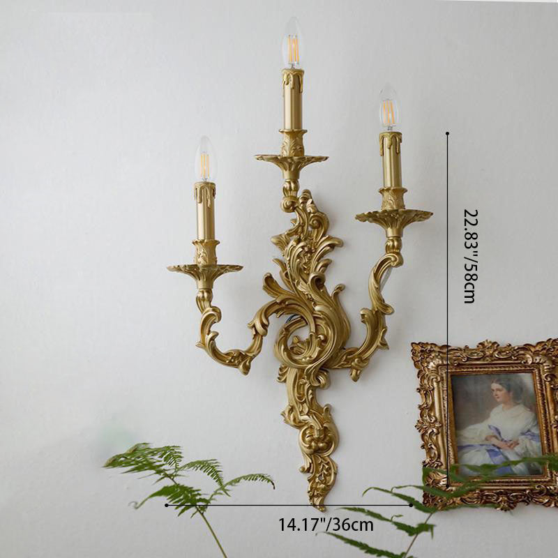 Brass Candelabra Carved 2/3 2-Light Wall Lamp