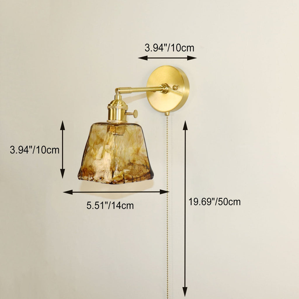 Brass Amber Square Glass Wall Lamp