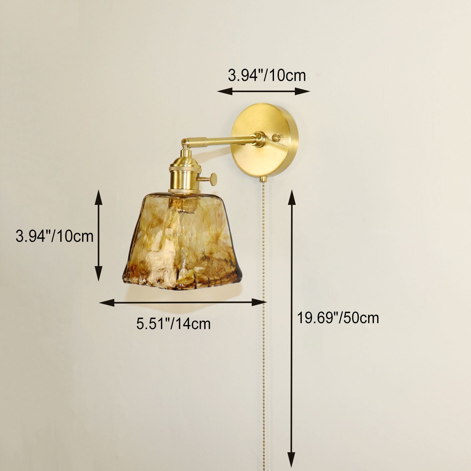 Brass Amber Square Glass Wall Lamp