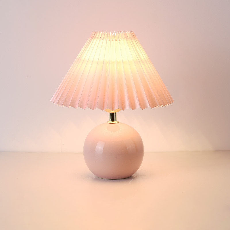 Round Pleated Ceramic PVC Table Lamp