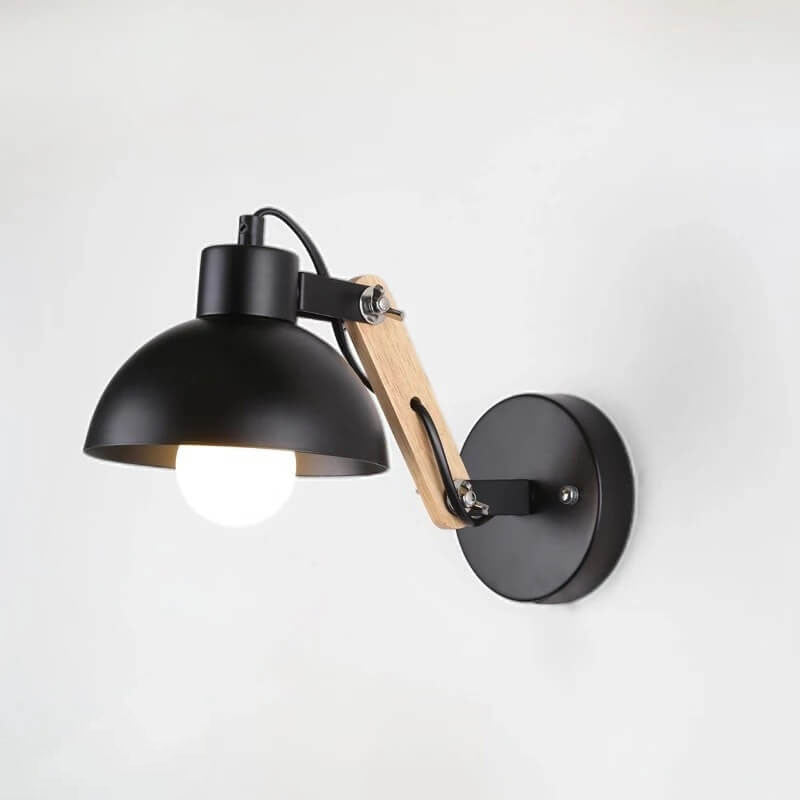 Iron Semicircle Wooden Arm Wall Lamp