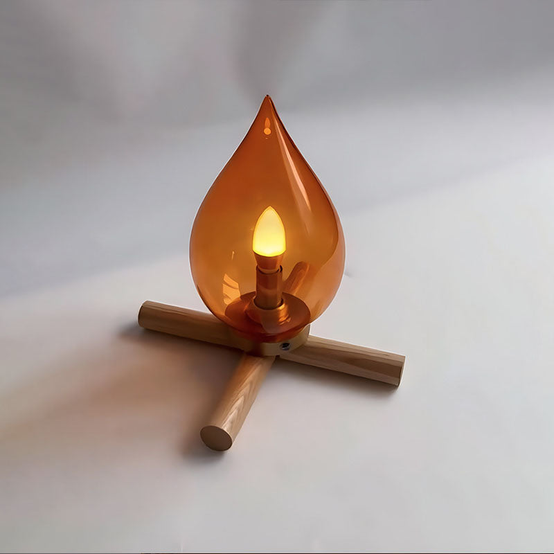 Fire Wood Glass Living Table Lamp