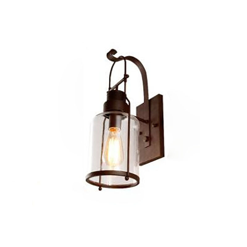 Iron Glass Cylinder Hallway Wall Lamp