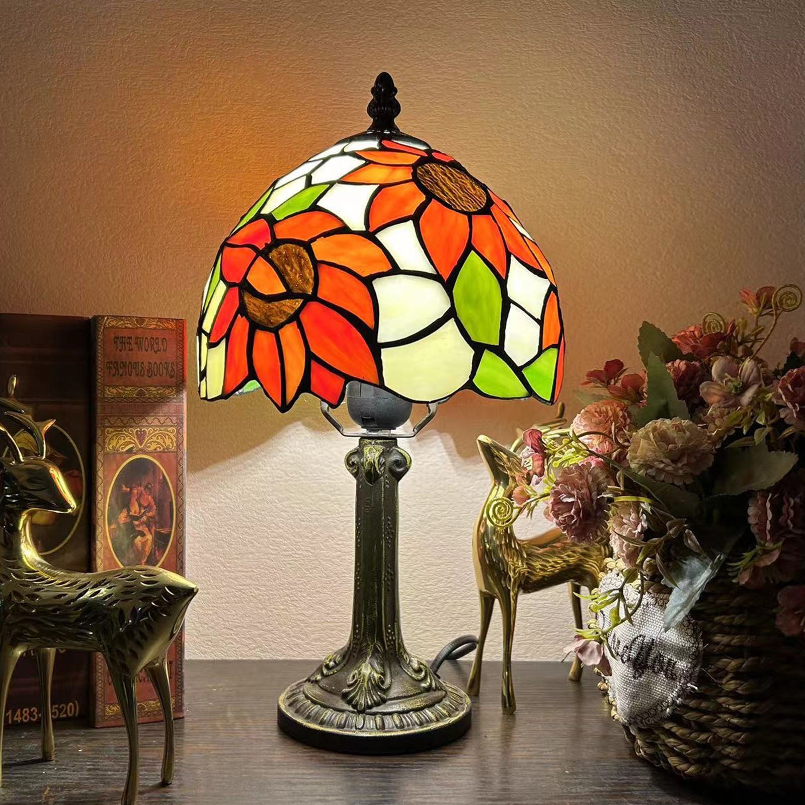 Alloy Glass Dome Flower Table Lamp