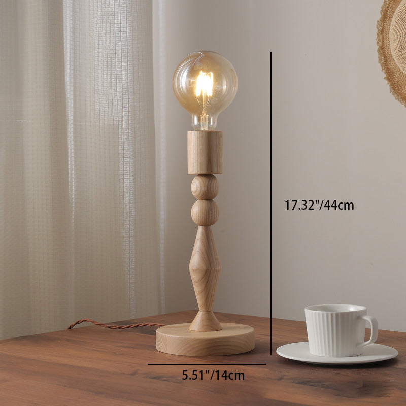Cylinder Orb Wood Bedroom Table Lamp