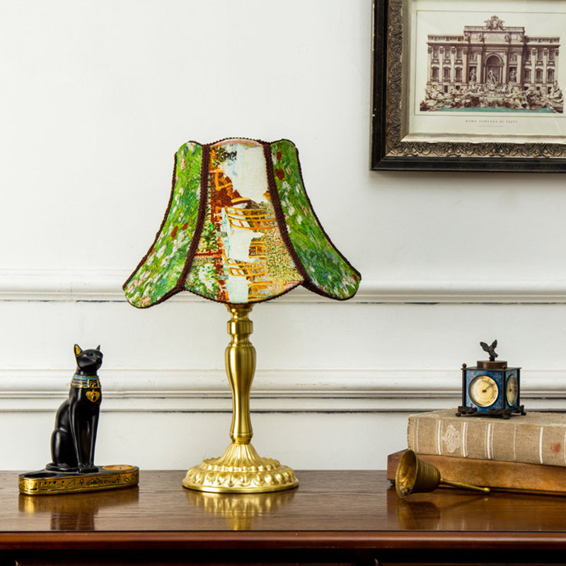 Metal Fabric Floral Painted Table Lamp