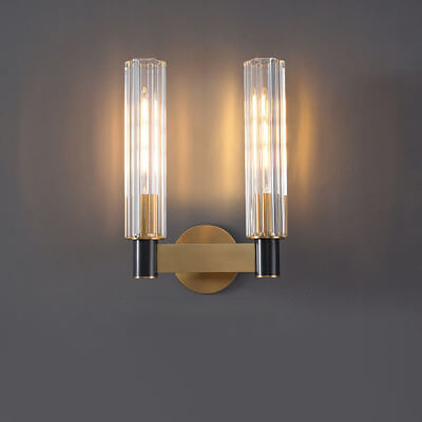 Minimal Brass Crystal Column Wall Lamp